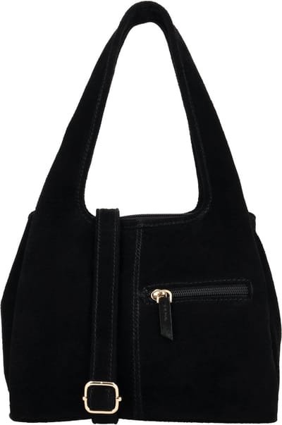 Charm London Sevilla Handtas - Suede - Leer - Schoudertas - Verstelbare en Afneembare Schouderband - Telefoonvak - Ritsvakken - Dames - Crossbody - Leren Dames Tas - Zwart