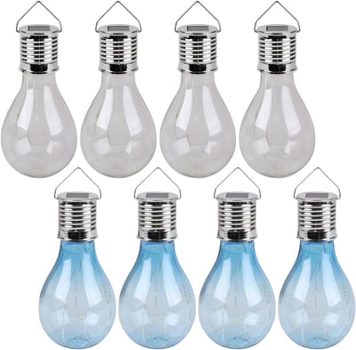 Solar sfeer tuin hanglamp - 8x stuks - blauw en wit - kunststof - 15 cm