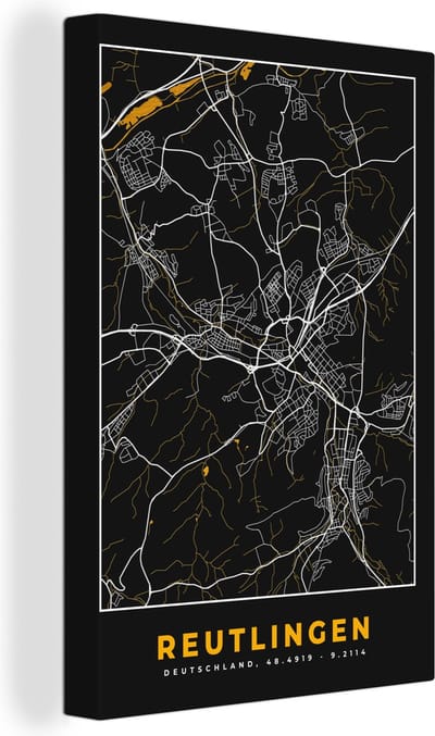 Canvas Schilderij Reutlingen - Goud - Stadskaart - Kaart - Plattegrond - Duitsland - 20x30 cm - Wanddecoratie