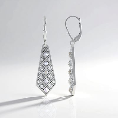 Cavill - 925 Sterling Zilver Oorbellen - Blauwe Maansteen 0,9ct & Zirkonen 0,87ct - Rhodium Verguld - Elegant Ladder Design - Handgemaakt - Dames