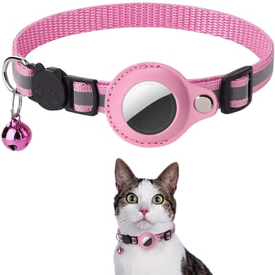 Huisdier katten AirTag PU Anti Verlies Halsband Breekbaar Reflecterende Strepen Verstelbare Kitten Halsband Waterdicht kattenhalsband accessoires 1cm 22-34cm