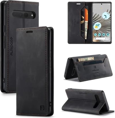 Luxe Flip Case met RFID Bescherming Kaarthouder en Magneetsluiting voor Google Pixel 7 Pro _ Zwart