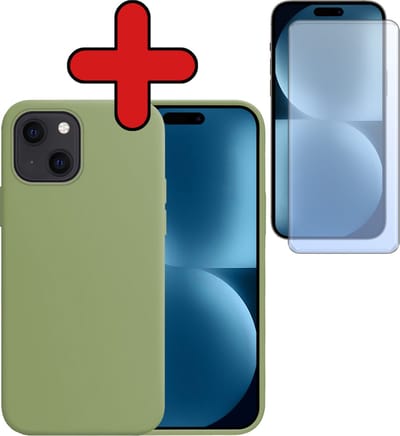 Hoesje - Met Screenprotector - Geschikt voor Apple iPhone 15 - Sterk & Shockproof - Telefoon Hoes - Back Cover - Siliconen Case - Telefoonhoes - Groen
