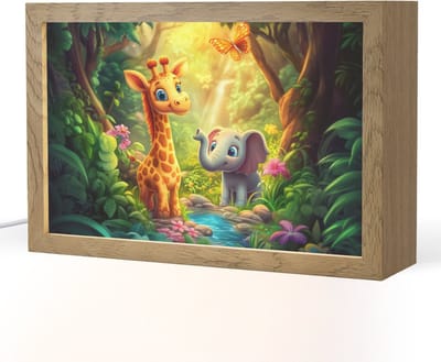 Nachtlampje 30x20 cm - Kinder lampje - Giraf - Olifant - Bloemen - Jungle - Tafellamp kinderkamer - Slaapkamer lamp - Bedlamp kinderen - Kinderlampje stopcontact - Wandlamp babykamer - Nachtlampjes