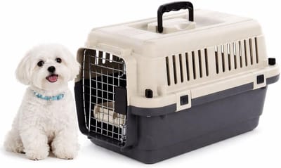 Reisbench hond – Autobench – Transportbox hond – Fomad Donkergrijs XS (33x50x33 cm) – Kunststof – Met metalen deur & veiligheidsslot – Inclusief eet- en drinkpot – Flamingo