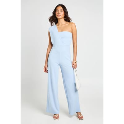 boohoo Dames Jumpsuit Met Éen Schouder, Draperingdetail En Rechte Pijpen | Pastel Blue | Maat: 8