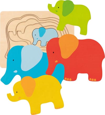 GOKI Puzzel - Olifant - 5 Stukken - 13,5X17,5X1,7Cm - Hout - 2 Jaar