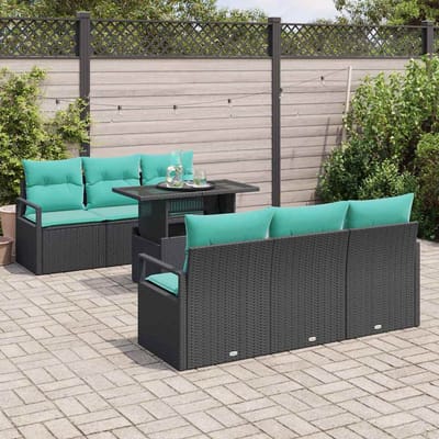 vidaXL - Tuinbank - Set - 7 - st - 6-Aantal - zitplaatsen - Zwart - en - Blauw