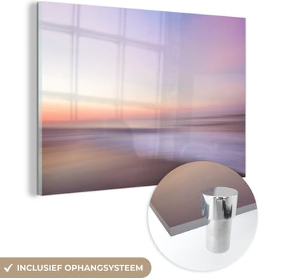 MuchoWow® Glasschilderij 120x80 cm - Schilderij acrylglas - Strand - Kleuren - Pastel - Foto op glas - Muurdecoratie woonkamer - Wanddecoratie slaapkamer - Schilderijen