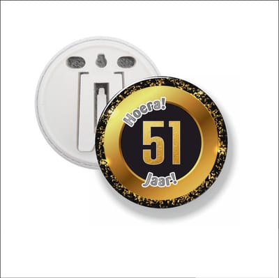 Button Met Clip 58 MM - Hoera 51 Jaar