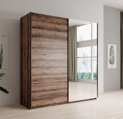 Meubella - Kledingkast Brown - Eiken - 180 cm - Met spiegel