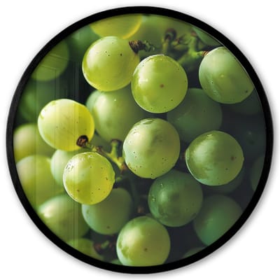 Poster in lijst Rond - Fotolijst 40x40 cm - Posters - Druiven - Tros - Groen - Ronde posterlijst zwart - Decoratie - Wanddecoratie woonkamer - Muurdecoratie slaapkamer