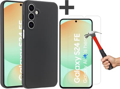 Hoesje geschikt voor Samsung Galaxy S24 FE hoesje zacht siliconen met gehard glas Screenprotector- Arara backcover - Zwart