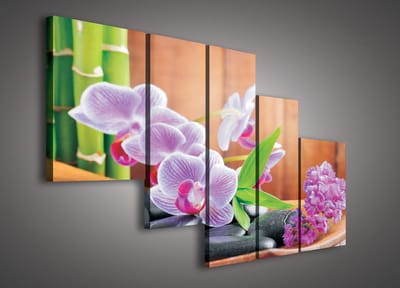 Canvas Schilderij - Bloemen - Orchidee - Plant - Spa - Natuur - Inclusief Frame - 100x170cm (lxb) - 5 Luiks