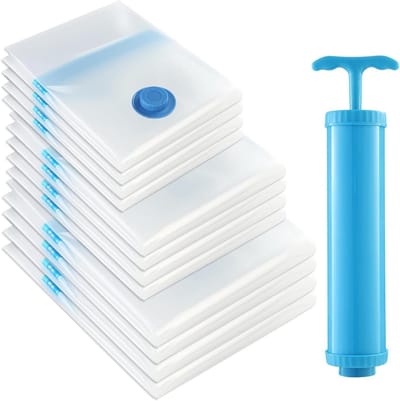 Solidchoice - Set van 12 Vacuümzakken voor Kleding en Beddengoed met Handpomp
