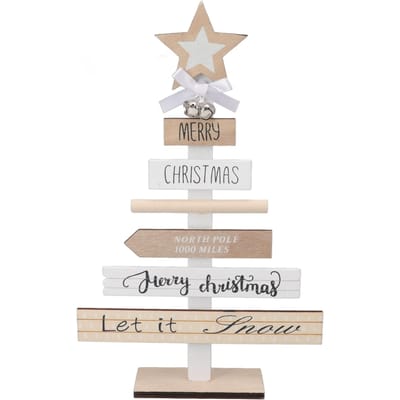 Décorations de Table de Noël Panneau en Bois Décoration avec Base pour Cadeaux Décoration de Maison Accessoire de Mise en Scène blanc