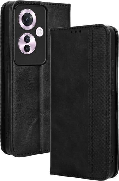 Coverup Hoesje - Geschikt voor OPPO Reno11 F 5G Hoesje - Coverup Vintage Style Book Case - Zwart