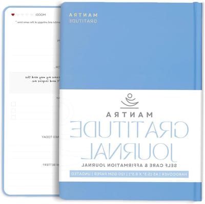 Dankbaarheidsdagboek - Persoonlijke planner - Positiviteit verhogen - Ongedateerd ontwerp - A5 formaat - Blauw