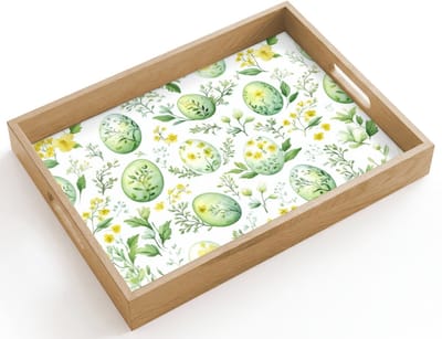 Dienblad hout 40x30 cm - Schootdienblad - Patroon - Groen - Eieren - Borrelplank rechthoek - Plateau dienbladen