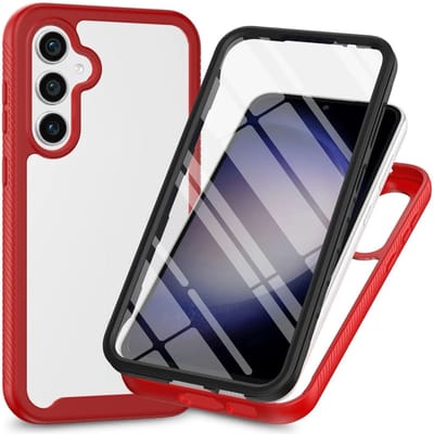 Hoesje met Ingebouwde Screenprotector Geschikt voor Samsung Galaxy S24 | Full Protect valbescherming | Schokbestendige Beschermhoes tegen Vallen | Shockproof | Doorzichtig / Rood