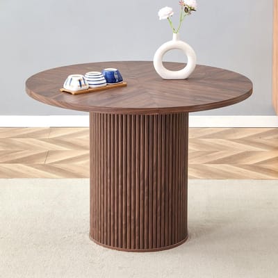 Ronde Eettafel - Eetkamertafel Keukentafel - Samen Eten - Met Opbergruimte - 100 cm Diameter - Houtlook Walnoot