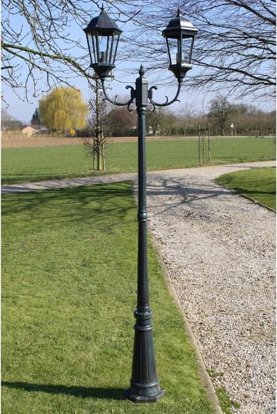 Tuinlantaarn - Buitenverlichting - Tuin Verlichten - 2-Lichts Model - 230 cm - Donkergroen Zwart