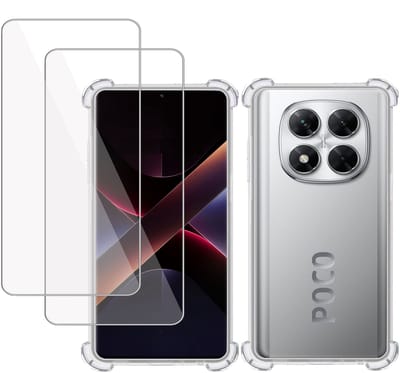 TechNow Hoesje + 2x Screenprotector geschikt voor Poco X7 – Tempered Glass - Extreme Shock Case Transparant