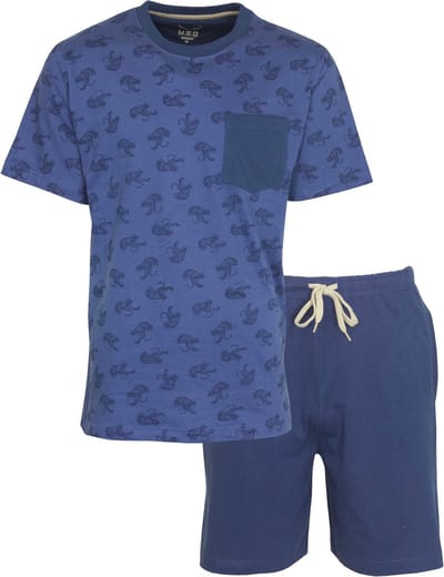 MEQ Heren Shortama - Pyjama Set - Tijgerprint - Blauw - Maat S
