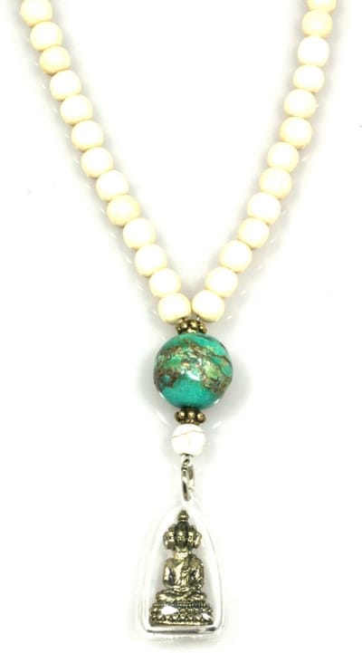 Heaven Eleven - dames - ketting - cremekleurige met turkoois kraal en buddha