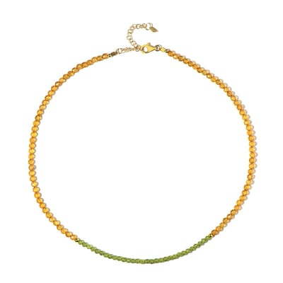Cavill - Verstelbare Zilveren Halsketting 925 Sterling Zilver Verguld - Peridoot 12,9 ct Citrien 23,9 ct Hematiet - Elegante Ronde Kralen