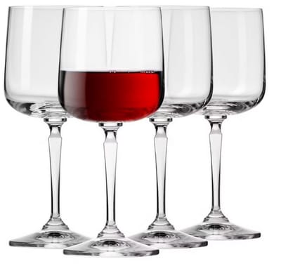 KROSNO | Roma collectie Rrde wijnglazen | Set met 4 stuks - 360 ml | Perfect voor thuis, restaurant en feest, vaatwasmachinebestendig, dunne rand, lange steel, elegant | Handgemaakt