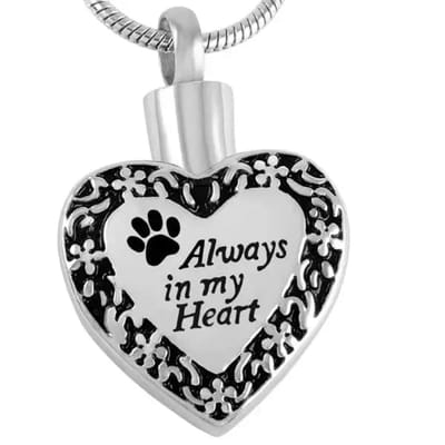 Aramat Jewels | Gedenkhangers | Ashanger Huisdier RVS – Gedenksieraad Dier Zilverkleurig & Zwart | hart-always in my heart-poot-2.5x2cm | |10mm | Staal | Volwassenen | Verkleurd niet