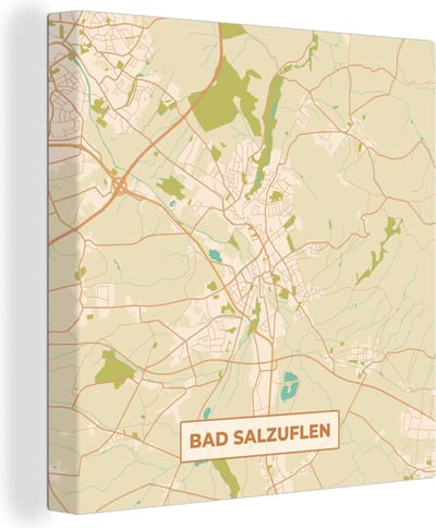 Canvas Schilderij Plattegrond - Bad Salzuflen - Kaart - Stadskaart - Vintage - 20x20 cm - Wanddecoratie