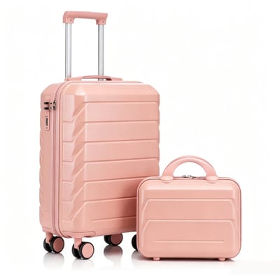 Kofferset - Handbagage Koffer - Reiskoffer - ABS Hardcase - 360° Wielen - Cijferslot - Krasbestendig - Weekendje Weg - 55 cm - 2 Delig - Roze