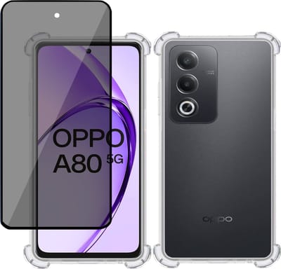 Hoesje + Privé Screenprotector geschikt voor OPPO A80 – Privacy Tempered Glass - Case Transparant