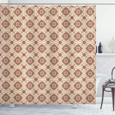 ABAKUHAUS Geometrisch douchegordijn – Oriëntaalse Bloemen – 175x200 cm – Bleek Oranje