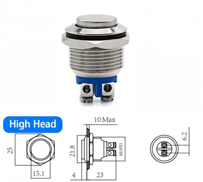 Actie4you® - Metalen Pulsschakelaar OFF(ON) ⌀16mm - Momentschakelaar - Drukschakelaar - 3A 230V – Hoog