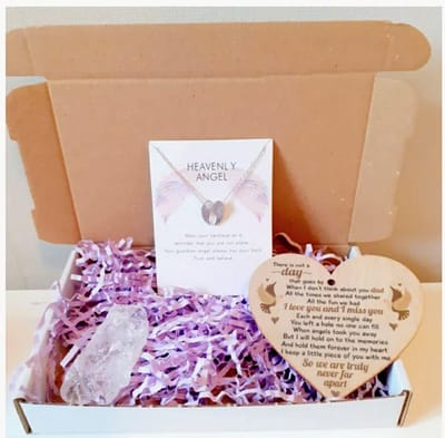 Geschenk set - Dad - Vader - Troost - I love You - Hart met een betekenisvolle tekst - Bergkristal - Ketting met Engel vleugels - Herdenking - Cadeau