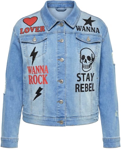 Angel of Style - Dames - Denim jasje oversized fit prints stretchdenim - Licht blauw denim - Maat 44