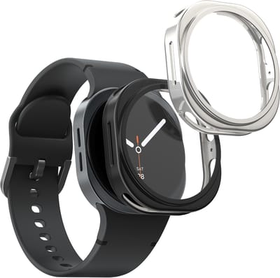 kwmobile 2x smartwatch hoes geschikt voor Samsung Galaxy Watch 8 (44mm) hoesje - Siliconen sporthorloge cover - Activity tracker case in zwart / zilver