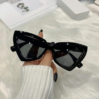 Nouvelles Lunettes de Soleil Triangle Polygone Femmes Hommes Lunettes Vintage Rétro Œil de Chat Lunettes de Soleil Lunettes pour l'Été black