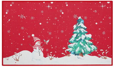 Kerst Deurmat - Voor Binnen & Buiten Entree - Vrolijk Kerstfeest Sneeuwpop Design, Antislip Tapijt - 50x80 cm, Kerstdecoratie - Rood