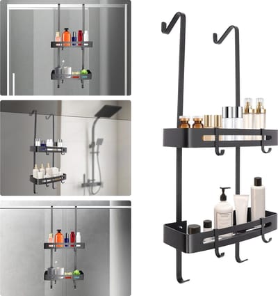 Mygroot - Doucherek - Hangende Doucheplank - Zwart Zonder ovreen - 2-Traps Douche Badkamerplank - Aluminium -