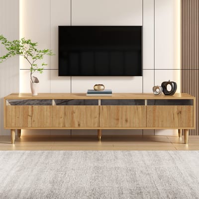 Wishdor Tv-Meubel - Minimalistisch Ontwerp - 4 Lades - Kabeldoorvoer - Mdf - Houtkleur - 178 X 35 X 45 Cm