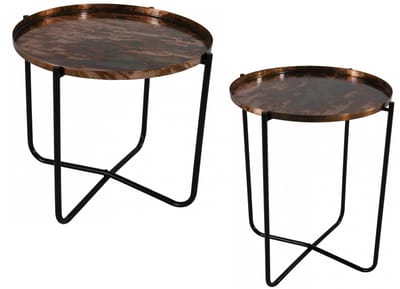 Set van 2x stuks ronde bijzettafel/plantenstandaard koper/zwart 35 en 50 cm - plantenhouder/plantentafel/oppottafel