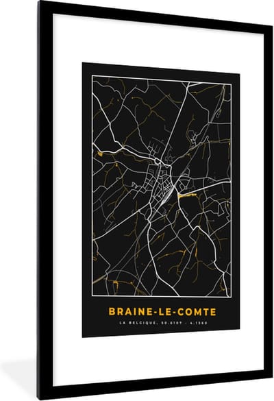 Fotolijst incl. Poster - Plattegrond - Kaart - Goud - Braine-le-Comte - Stadskaart - 60x90 cm - Posterlijst