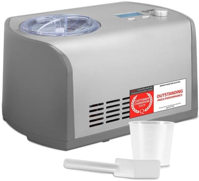 JCP® Ijsmachine - Capaciteit 1.2 Liter - Ijsmachine Zelf Vriezend - Softijs Machine voor Thuis - Grijs - 26cm x 40cm x 23cm