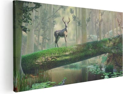 Artaza Canvas Schilderij Hert - 40x20 cm - Klein - Wanddecoratie Bos - Muurdecoratie Gewei - Schilderijen Op Canvas Natuur