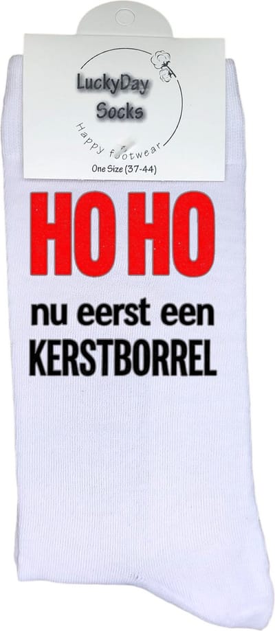 Kerst hohoho - Kerstborrel - Vrolijk kerstfeest -Modern kerst - Grappige sokken - Kerstcadeau - LuckyDay Socks - Kerstsokken - Foute kerst sokken - Leuk kerst cadeau - Cadeau tip - Voor hem - Voor haar - Unisex - Maat 37-44