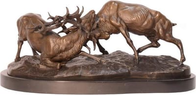 Bronzen Beeld van Twee Vechtende Herten - Gedetailleerd Sculptuur - 18 cm Hoog - Prachtige Natuurdecoratie